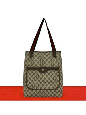 Gucci Vintage Sherry Line GG Logo Pattern Leather Tote Shoulder Bag Brown